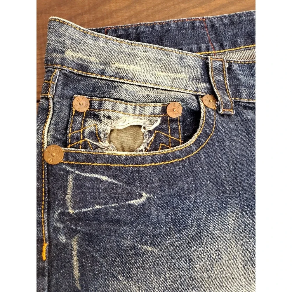 True Religion Rainbow Joey‎ 40 (44x31) USA Camo Distressed Flap Y2K Thrashed